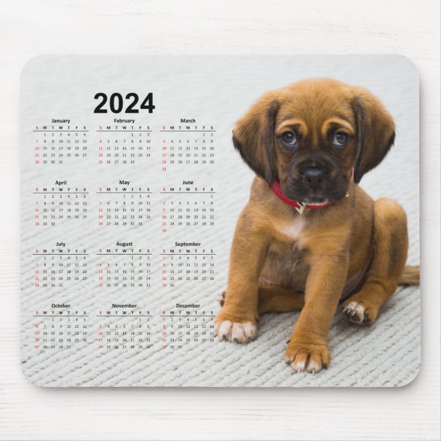 Brown & Black German Shepherd Puppy 2024 Calendar Mouse Pad (Front)