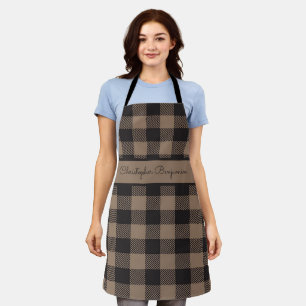 Brown Black Gingham Buffalo Plaid Farmhouse Apron