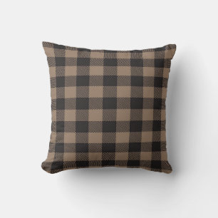 Brown Black Gingham Buffalo Plaid Farmhouse Cushion