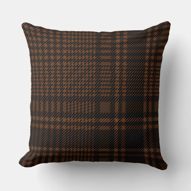 Brown Black Glen Check Houndstooth Pattern Cushion (Front)