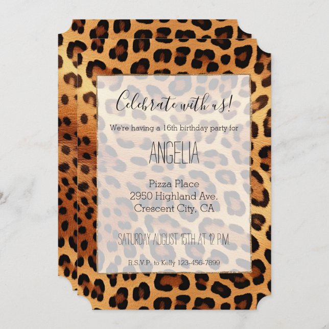 Brown Black Golden Leopard Print Invitation (Front/Back)