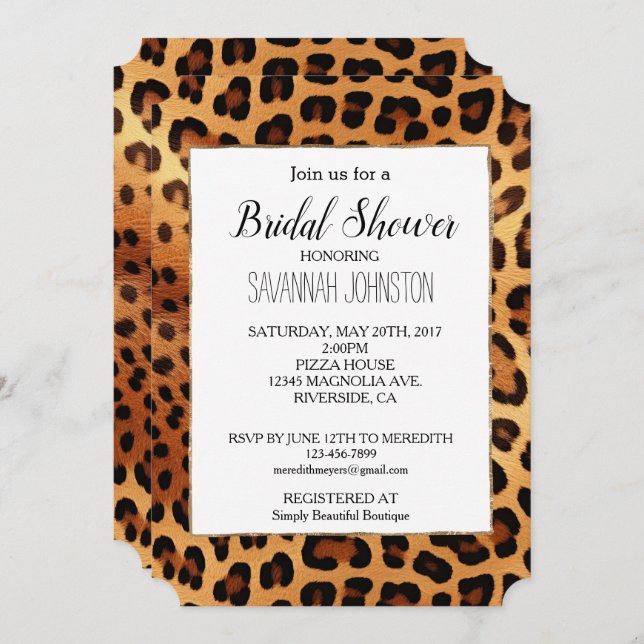 Brown Black Golden Leopard Print Invitation (Front/Back)