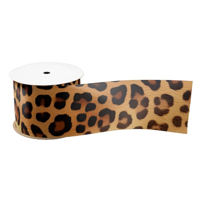Brown Black Golden Leopard Print Satin Ribbon (Spool)