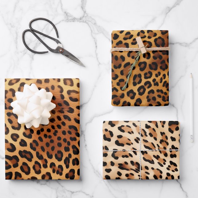 Brown Black Golden Leopard Print Wrapping Paper Sheet (Front)