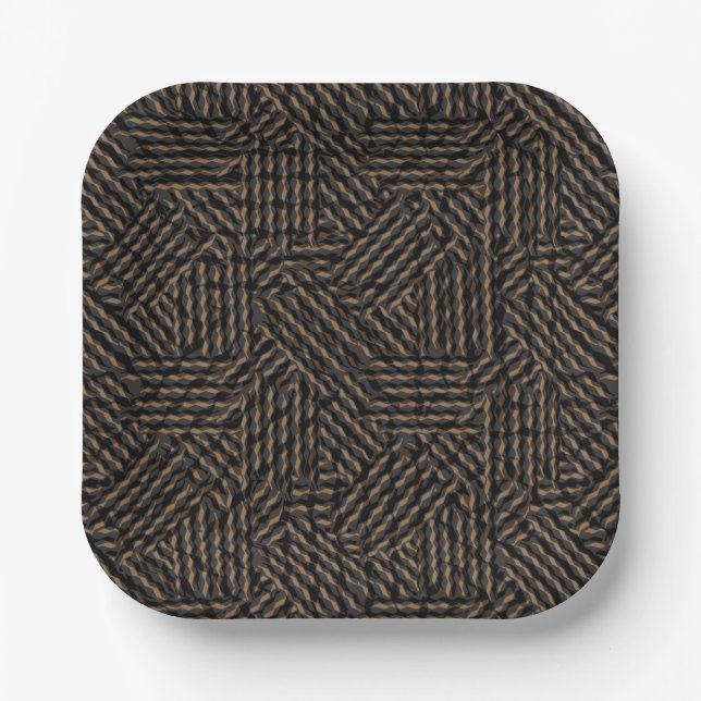 Brown black grey abstract  paper plate (Front)
