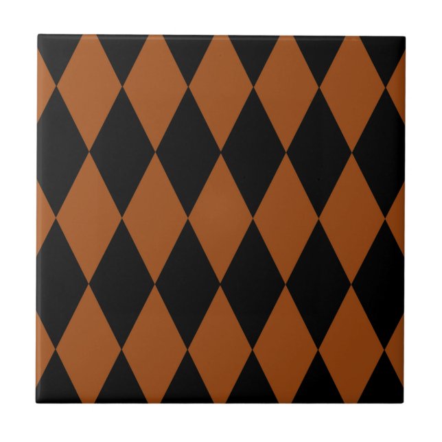 Brown Black Harlequin Diamonds Checkers Design  Ceramic Tile (Front)
