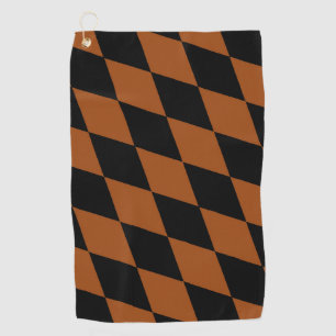 Brown Black Harlequin Diamonds Checkers Design Golf Towel