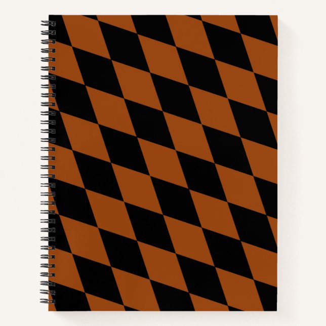 Brown Black Harlequin Diamonds Checkers Design  Notebook (Front)