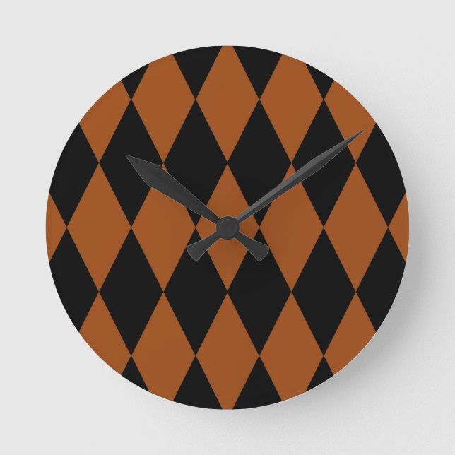 Brown Black Harlequin Diamonds Checkers Design  Round Clock (Front)