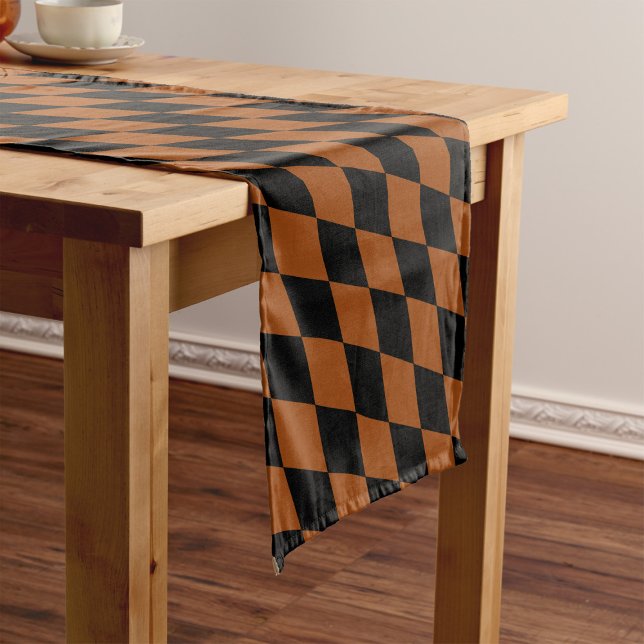 Brown Black Harlequin Diamonds Checkers Design  Short Table Runner (Creator Uploaded)