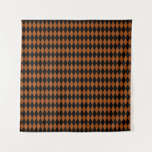 Brown Black Harlequin Diamonds Checkers Design  Tapestry