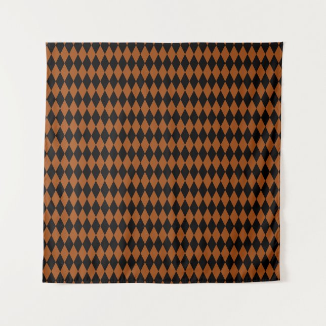 Brown Black Harlequin Diamonds Checkers Design  Tapestry (Front)