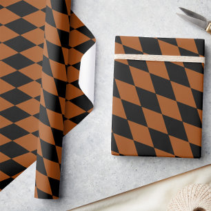 Brown Black Harlequin Diamonds Checkers Design Wrapping Paper