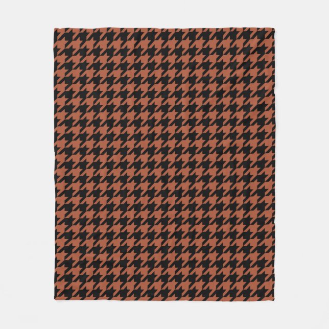 Brown Black Houndstooth Check Fleece Blanket (Front)