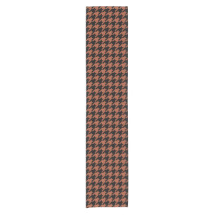 Brown Black Houndstooth Plaid Short Table Runner