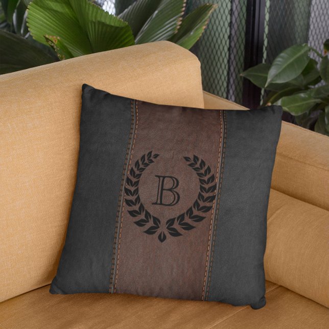 Brown & Black Leather Texture With Black Wreath Cushion (Creator Uploaded)
