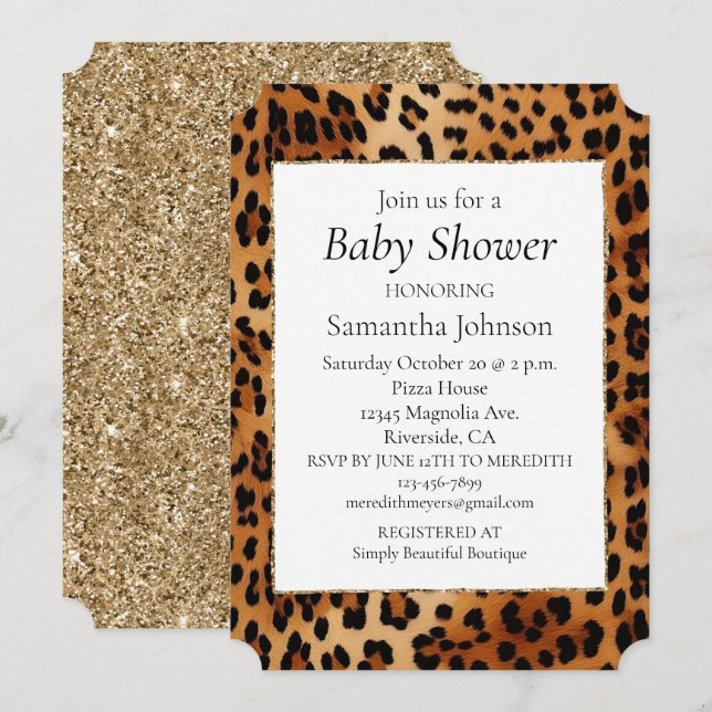 Brown Black Leopard Animal Print Invitation (Front/Back)