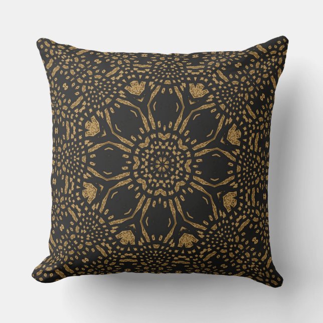 Brown Black Leopard Mandala Throw Pillow (Front)