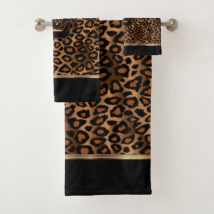 Brown & Black Leopard Pattern with a Crown  Bath Towel Set