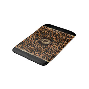 Brown & Black Leopard Pattern with a Lion Head Bath Mat