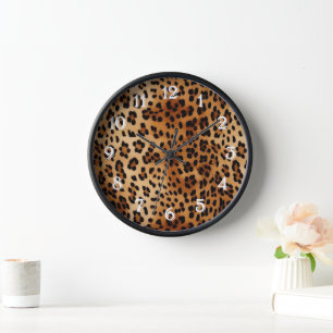 Brown Black Leopard Print Clock