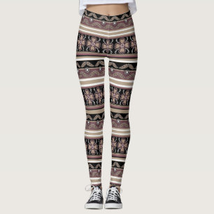 Brown black mexican ornament stripes leggings