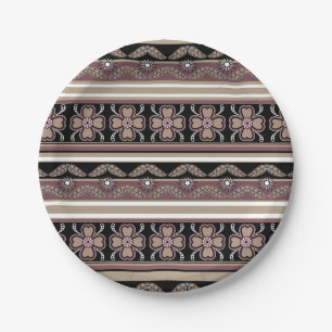 Brown black mexican ornament stripes paper plate