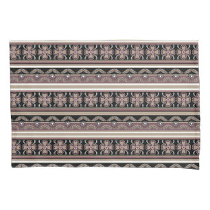 Brown black mexican ornament stripes pillowcase