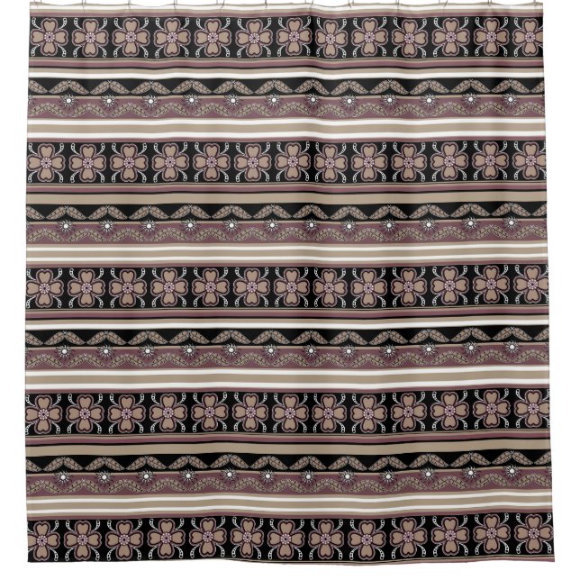 Brown black mexican ornament stripes shower curtain (Front)