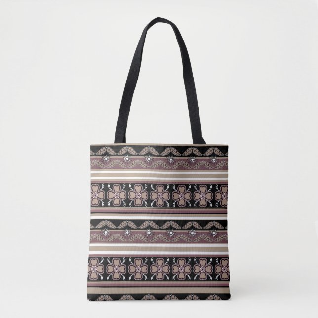 Brown black mexican ornament stripes tote bag (Front)