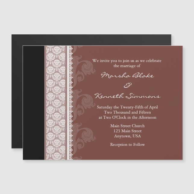 Brown Black Modern Magnetic Wedding Invitation (Front/Back)