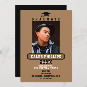 Brown & Black Modern School Graduation Party  Invitation