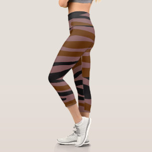 Brown Black Neon Striped Capri Leggings