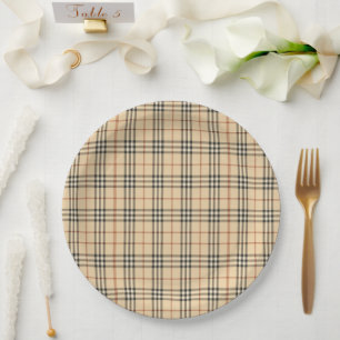 Brown Black Plaid Baby Shower Paper Plate