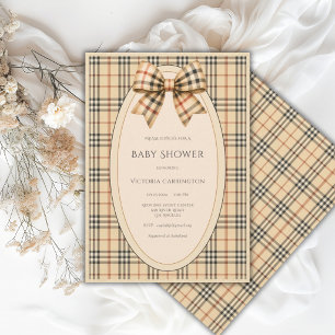 Brown Black Plaid Bear Baby Shower Invitation