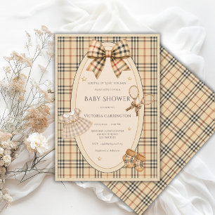 Brown Black Plaid Serving up Love Baby Shower Invitation