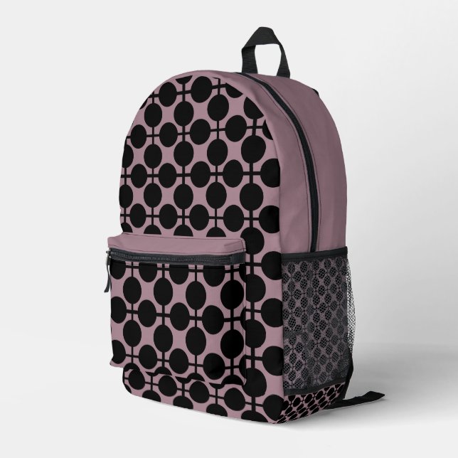 brown black polka dot check pattern fashion printed backpack (Back Corner Right)