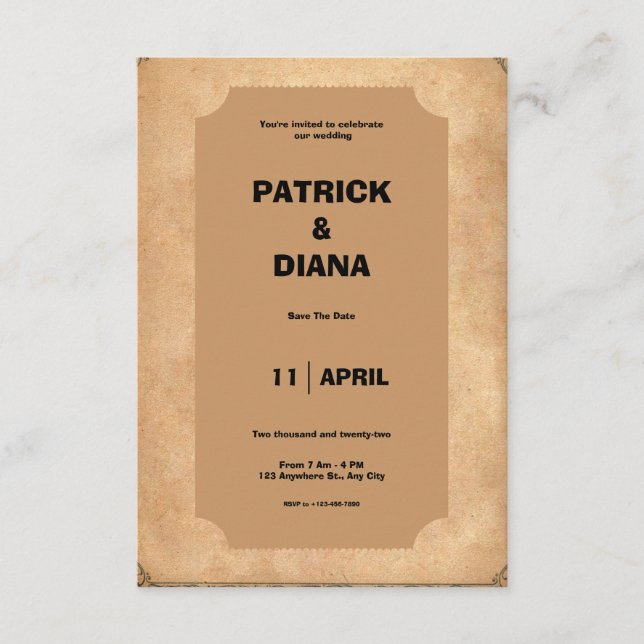 Brown & Black Retro Vintage Wedding Invitation  (Front)