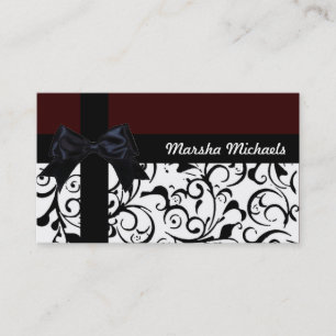 Brown black ribbon damask custom business cards