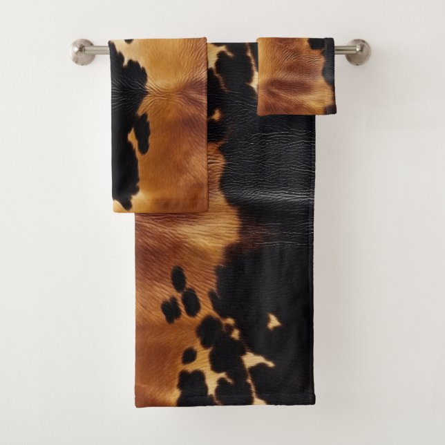 Brown Black Southwest Cowhide Bath Towel Set (Insitu)