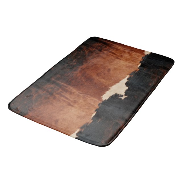 Brown Black Southwest Faux Cowhide Bath Mat (Angled)