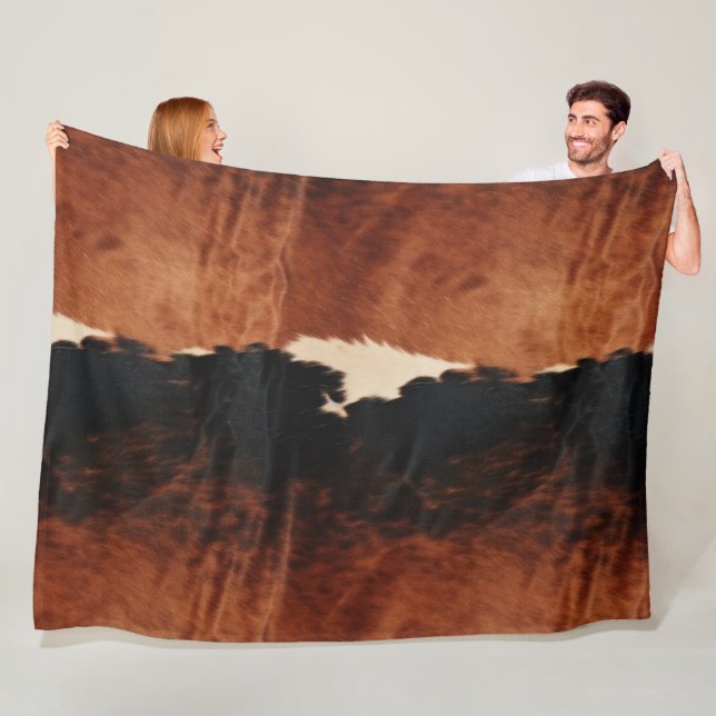 Brown Black Southwest Faux Cowhide Fleece Blanket (In Situ)