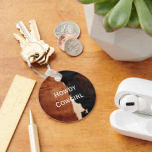 Brown Black Southwest Faux Cowhide Key Ring