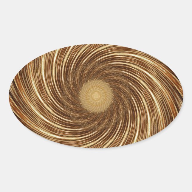 Brown Black Spiral Wave Kaleidoscope Art Oval Sticker (Front)