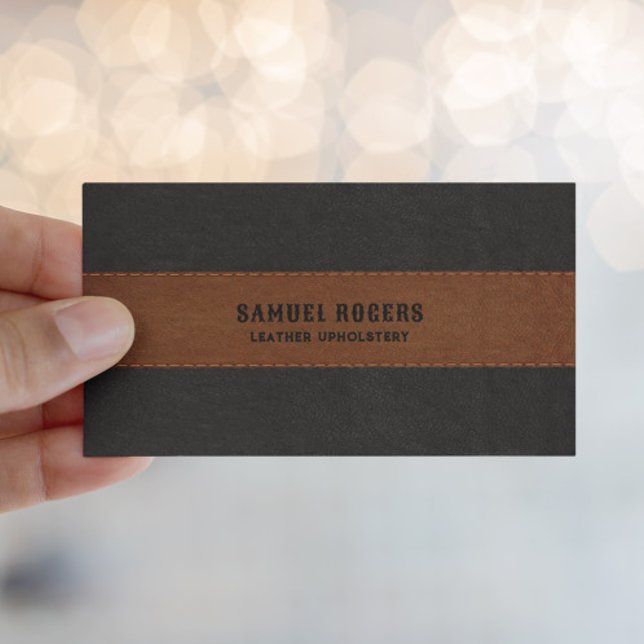 Brown Black Stitched Leather Texture Custom Text Business Card (Creator Uploaded)