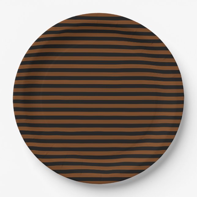 Brown Black Stripes Seamless Pattern Paper Plate (Front)