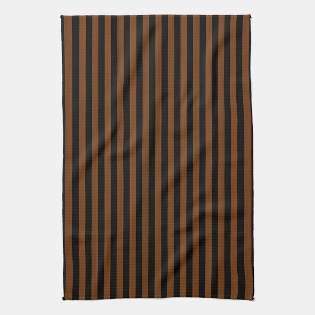 Brown Black Stripes Seamless Pattern Tea Towel (Vertical)