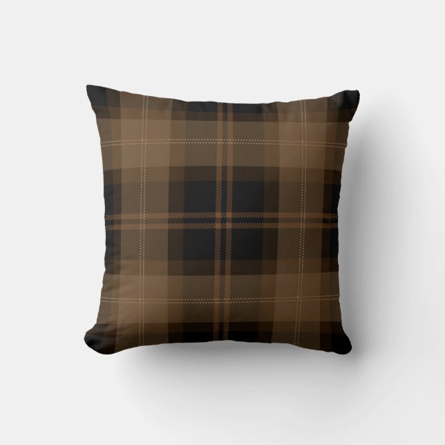 Brown Black Tartan Plaid Pattern Cushion (Front)