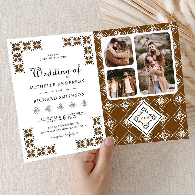 Brown Black Ukrainian Embroidery QR Code Wedding Invitation (Creator Uploaded)
