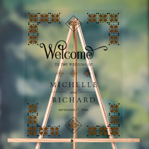 Brown Black Ukrainian Wedding Welcome Acrylic Sign
